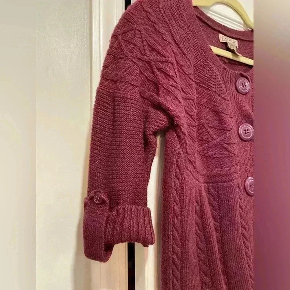 Art & Soul Short Sleeve Purple Big Button Roll Tab Canle Knit Cardigan Size XL - Picture 4 of 9